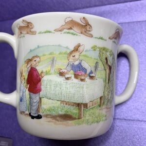 Royal Doulton White Mug with Pastel Bunny Picnic Illustration